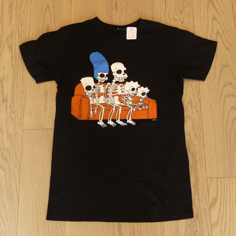 The Simpsons Vintage Skeletons Watching TV Black Large T-Shirt Adult Cartoon Tee